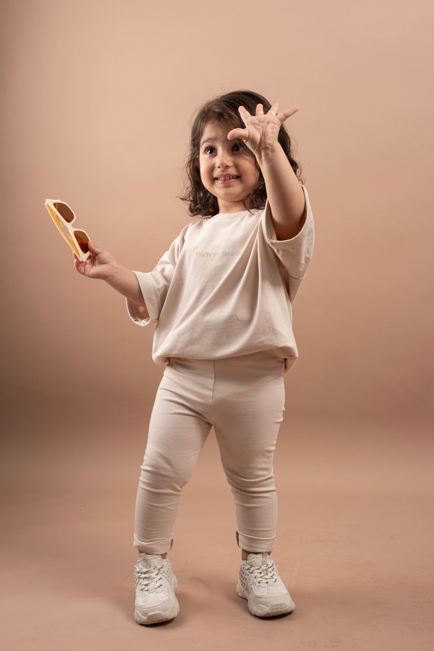Girl's Embroidered Oversize T-Shirt-Tunic Leggings Set 100% Cotton 1-6 Years