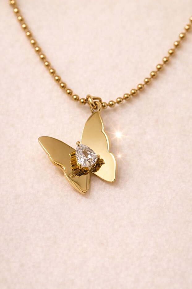 Steel Zircon Stone Butterfly Necklace