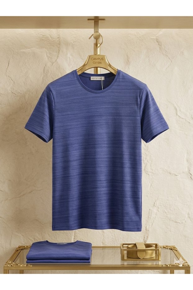 Men's Slim Fit Self-Patterned Slub Premium T-Shirt - Cotton Flexible Comfortable Cut 5 Colors