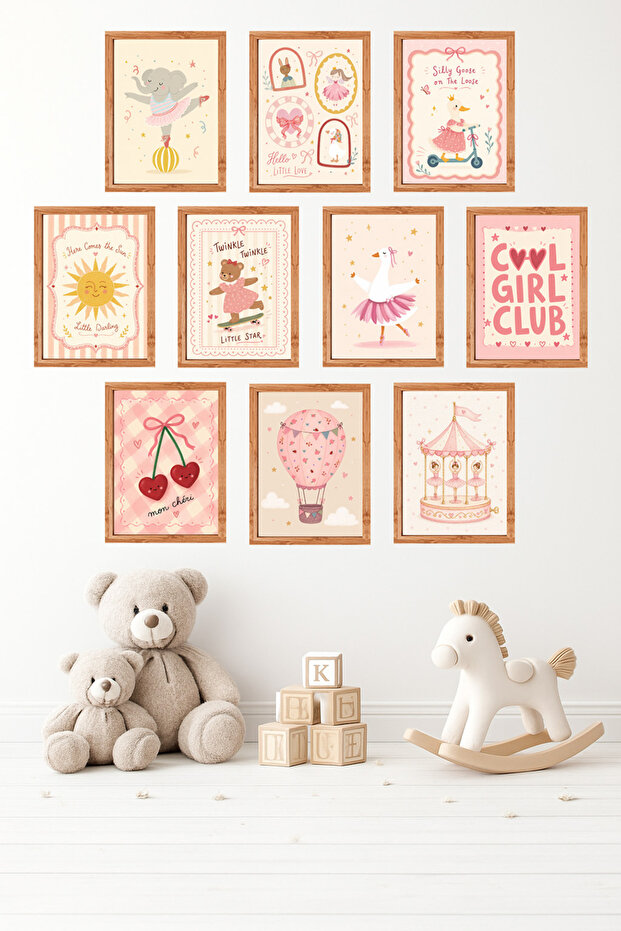 10-Piece Frame Look Pastel Princess Themed Set | Baby Room | Nursery Painting Set 15X20 cm Mdf Uv Printing