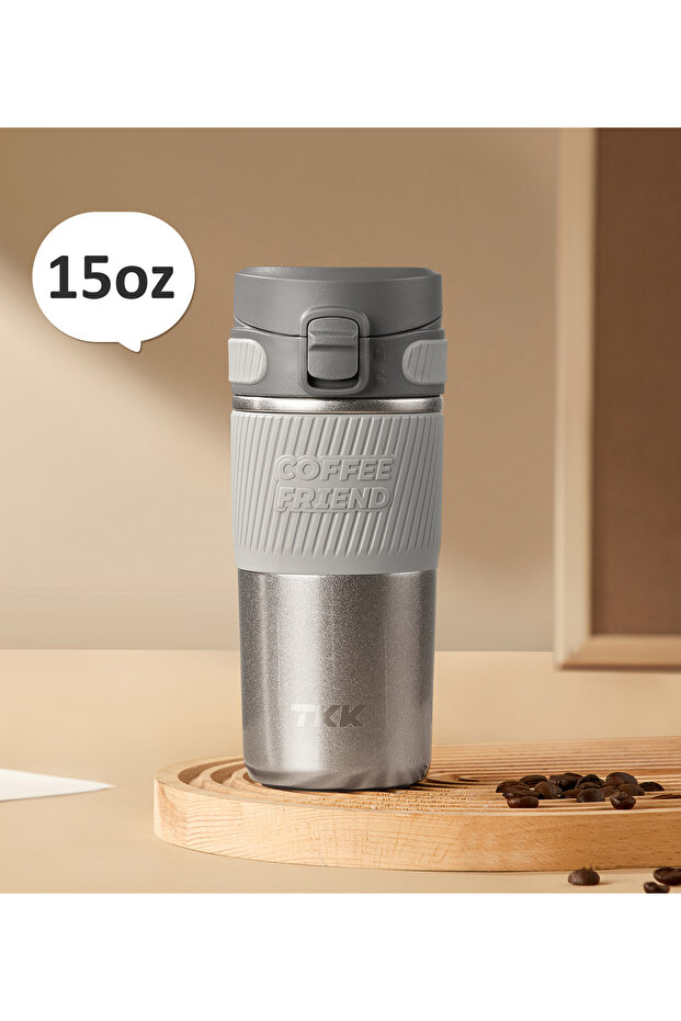 450ml Stainless Steel Coffee thermos 316 with Anti Scalding Silicone Head Case, Keep Temperature for 6 to 12 Hours