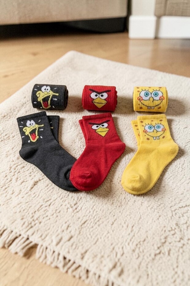 3 Pairs of Colorful Patterned Unisex Socks Cotton Soft Textured College Socks