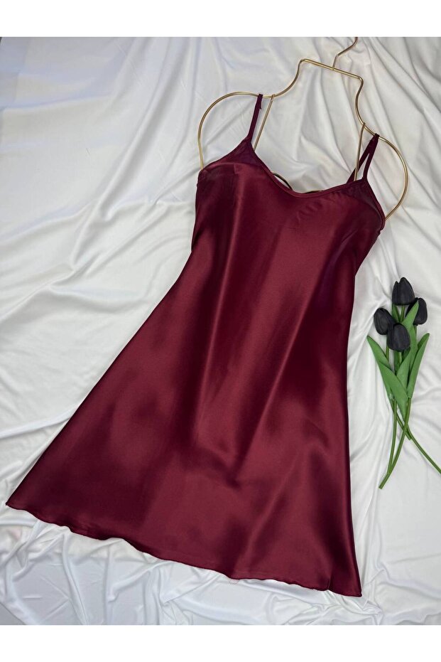 Silky Textured Satin Strap Dress Nightgown