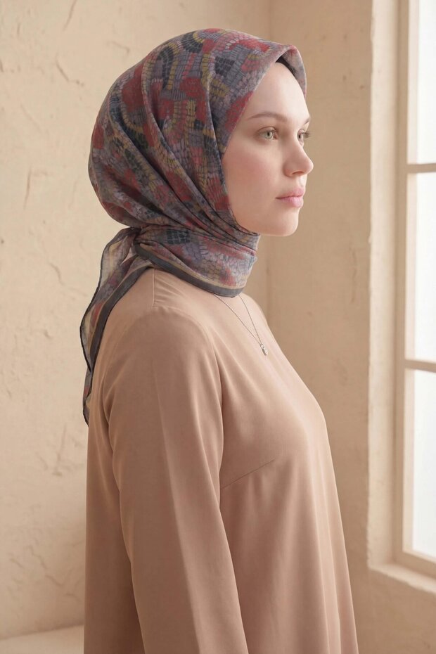 Soft Scarf Melodi Pattern Gray 90X90
