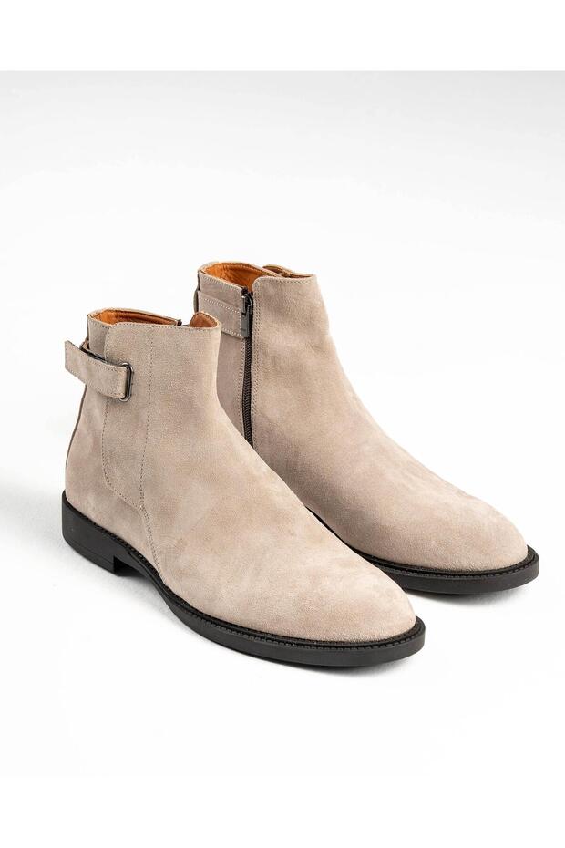 Italian Style Internal and External Natural Leather Suede Men's Boots Beige T11276