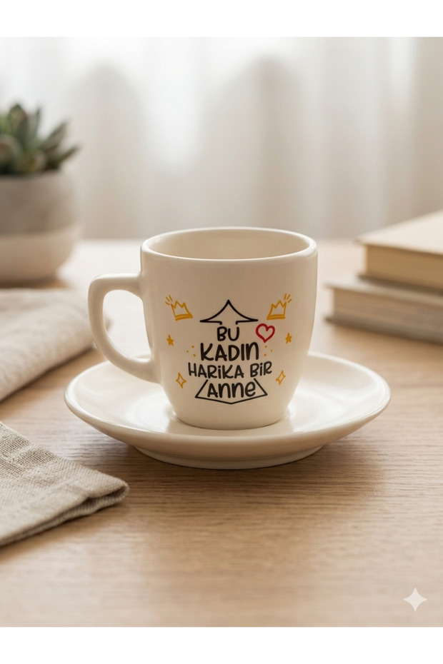 This Woman Is a Wonderful Mother Cream Turkish Coffee Cup - Gift Ceramic Turkish Coffee Cup