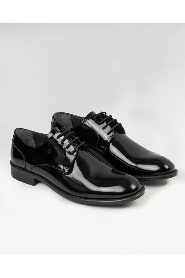 Italian Style Internal and External Natural Leather Patent Leather Men's Shoes Black T13890