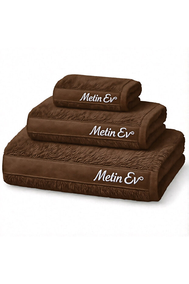 Metin Ev ® 100% Cotton 3-Piece Towel Set – Bath + Face + Hand Towels – Soft & Highly Absorbent