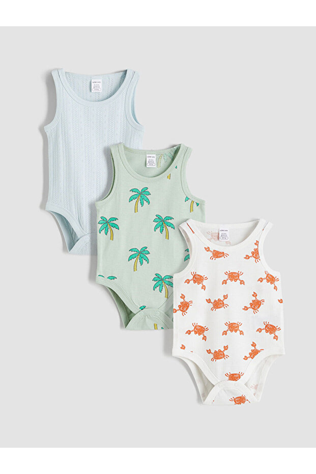 Nevavm Printed Baby Boy Snap Fastener Bodysuit 3-Piece Set