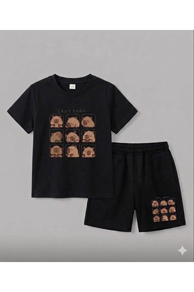 Girls' and Boys' Multi-Color Capybara Printed T-Shirt and Shorts Set