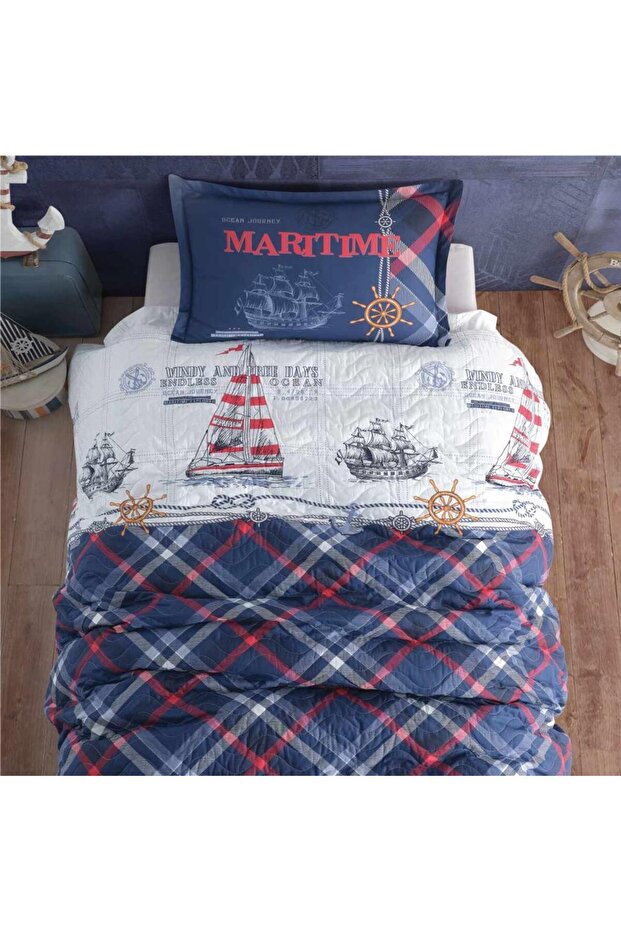 Clasy Single 4 Season Quilted Duvet Cover Set Maritime