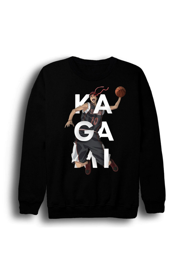 Kuroko No Basket - Taiga Kagami - Anime Printed Unisex 100% Cotton Black Crew Neck Sweatshirt