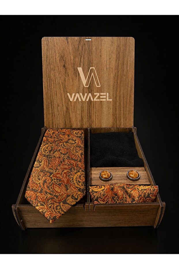 Orange Shawl Patterned Tie Set – Energetic and Eye-Catching Style