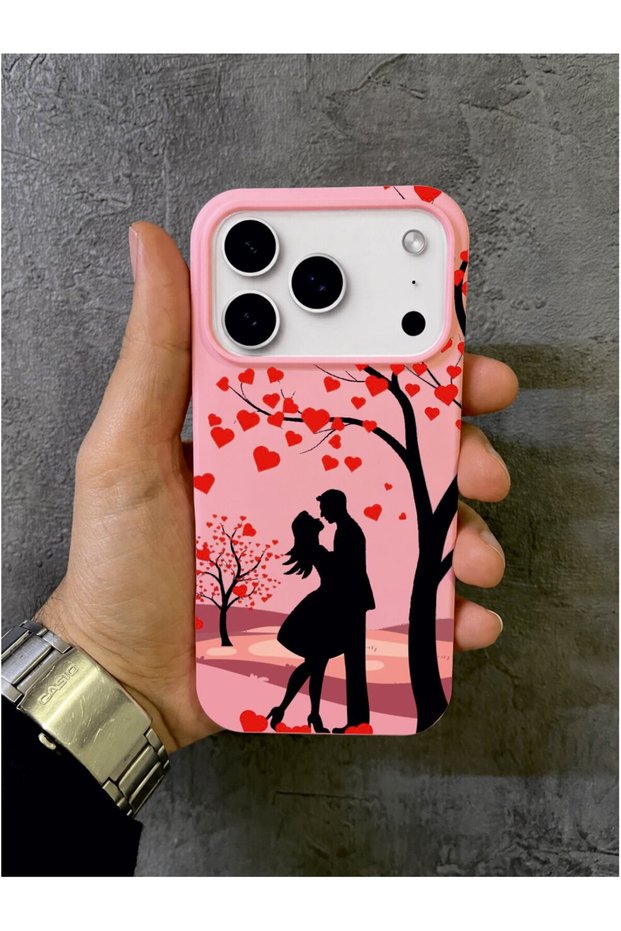iPhone 17 Pro Compatible Heart Tree and Love Themed Pink Case