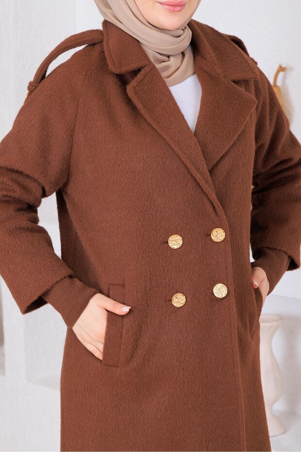 Buttoned coat cinnamon - 3