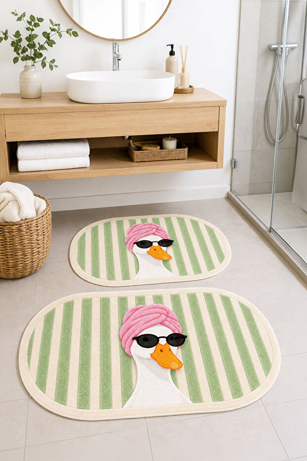 Digital Non-Slip Washable Double Duck Oval Bath Mat Bathroom Rug Bathroom Decor 60X90+40X60 cm