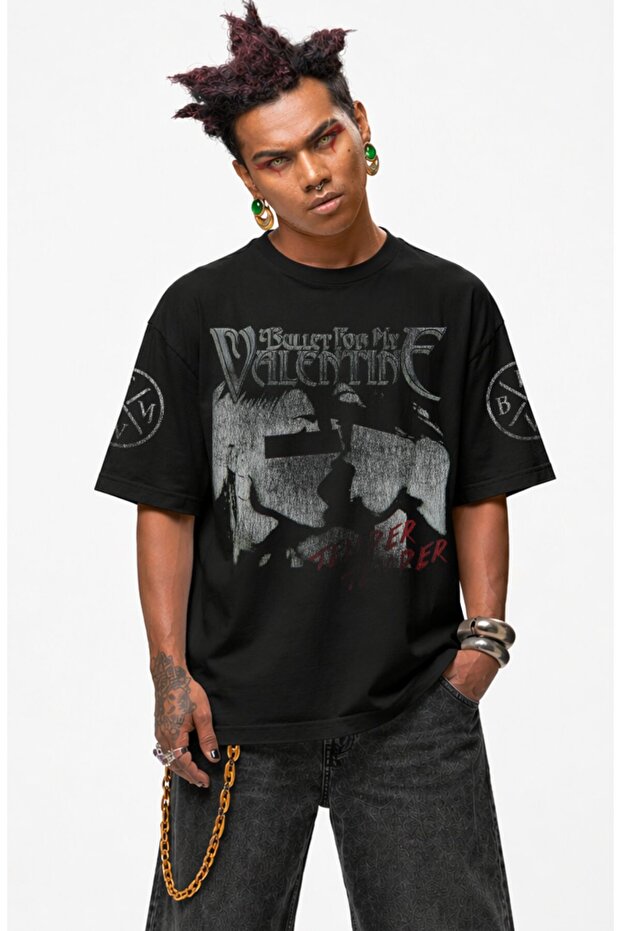 Unisex Oversize Bullet for My Valentine Temper Temper Sleeve Printed Rock Band T-Shirt