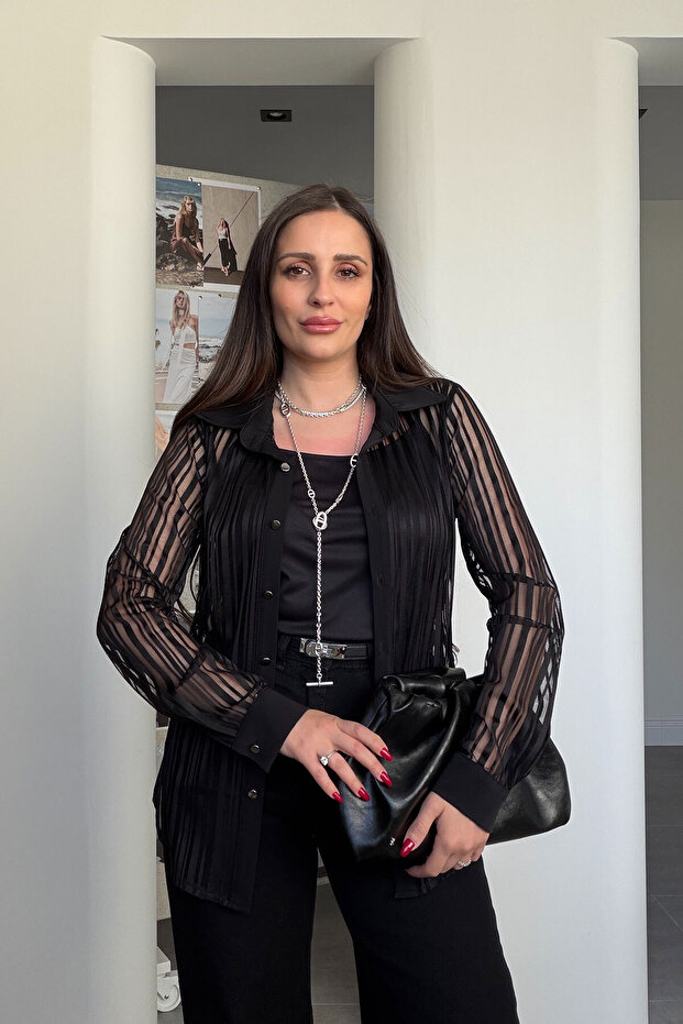 Transparent Shirt with Undershirt Inside - Black