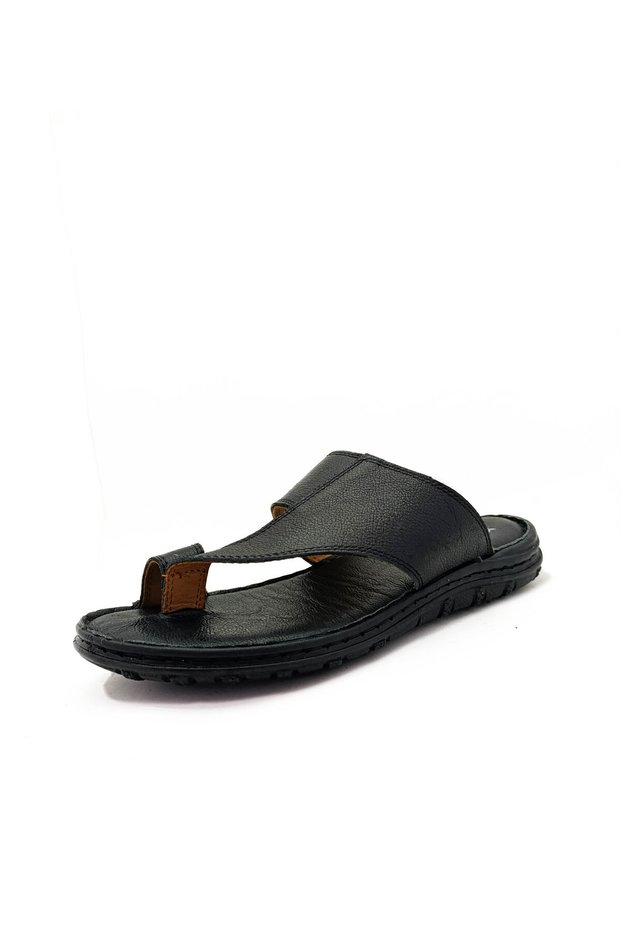 Genuine Leather Black Color Flip Flops Men's Slippers Leather Slippers