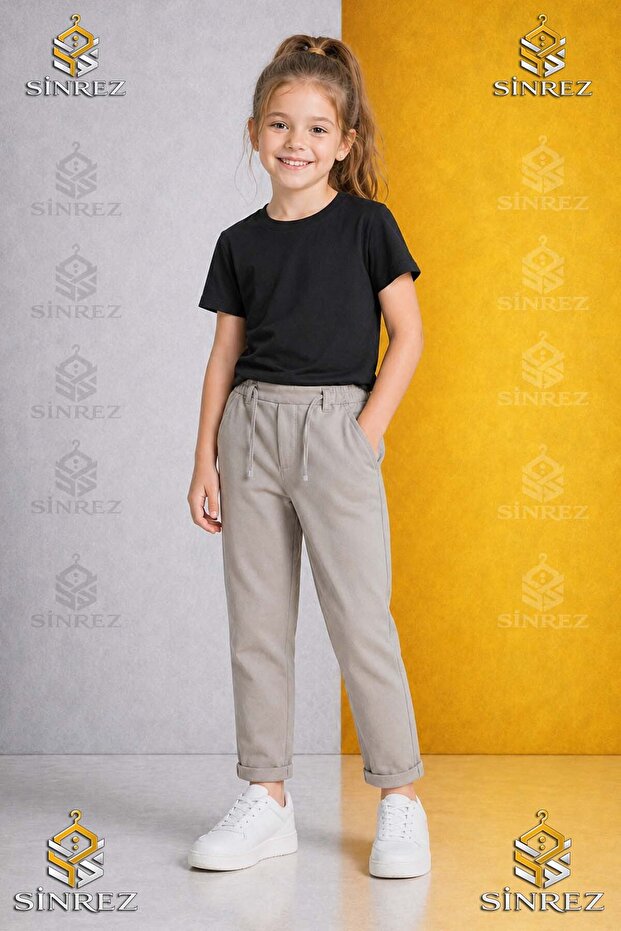 Kiz Children's Plain Trousers 7.Mdl Elastic Waist Lycra Folded Leg Style
