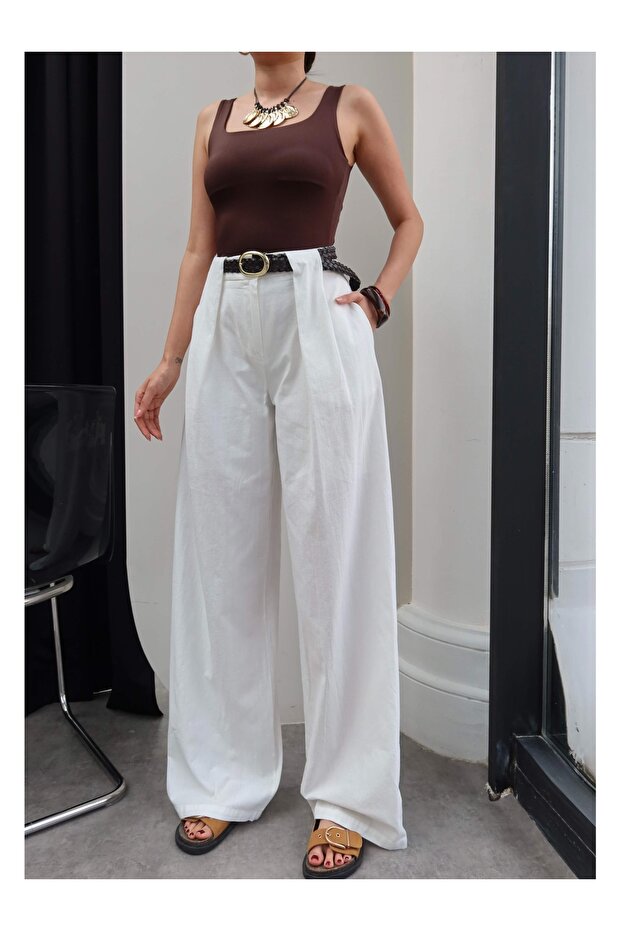 Köprü Kemerli Linen Trousers