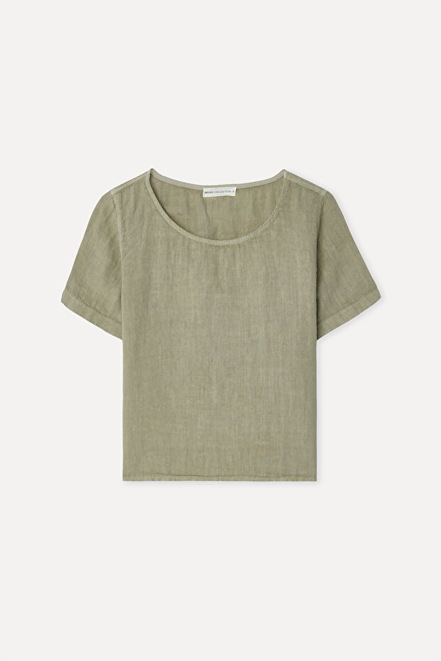 Women's Khaki Short Sleeve Linen Blouse