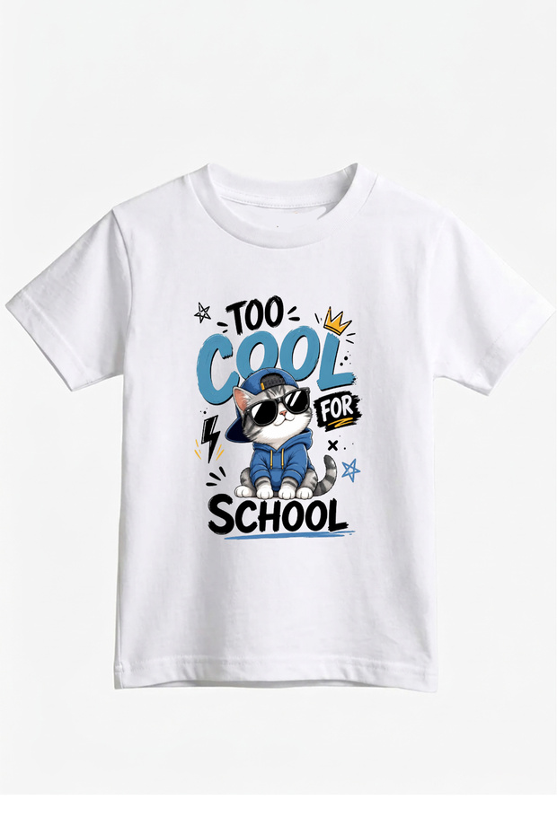 Boy's Cat Printed Crew Neck Short Sleeve T-Shirt with Glasses