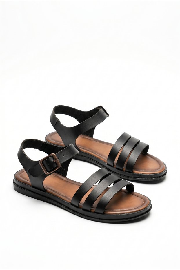 Giamgia black women's flat sole classic sandals with ankle adjustment