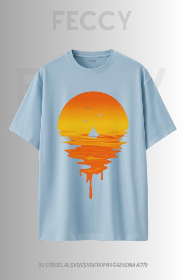 Premium Sunset Printed Hunter Theme Unisex Oversize Women's T-Shirt Men's T-Shirt Cotton Oversize T-Shirt