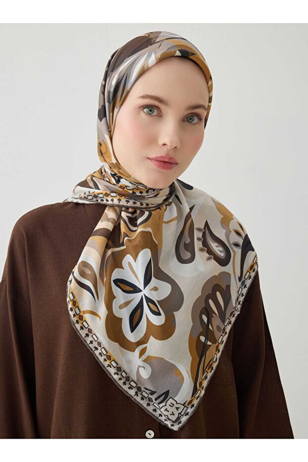 Oil Green Shawl Patterned Soft Scarf -
