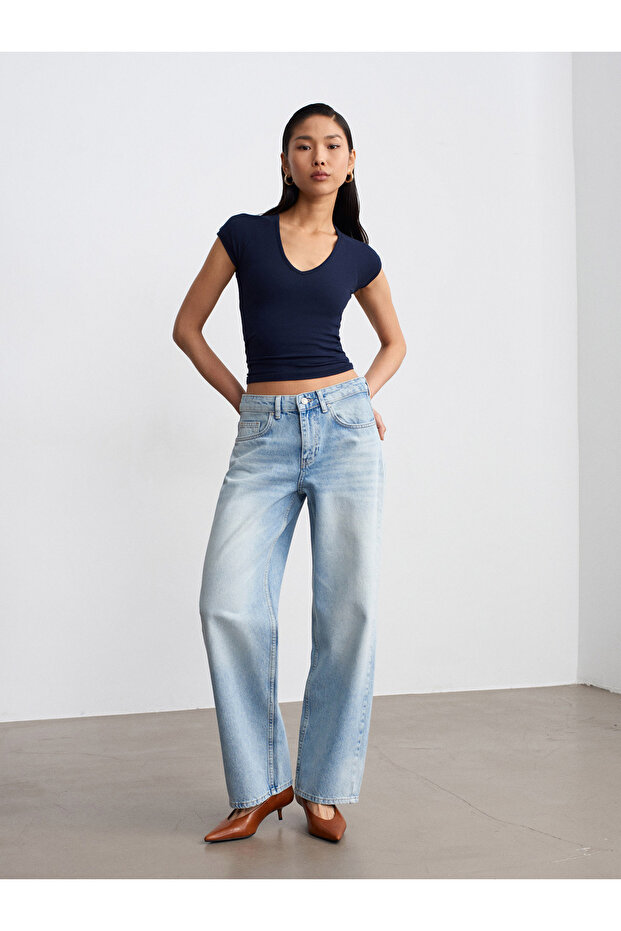 72321 100% Cotton Low Waist Straight Fit Jeans-Blue