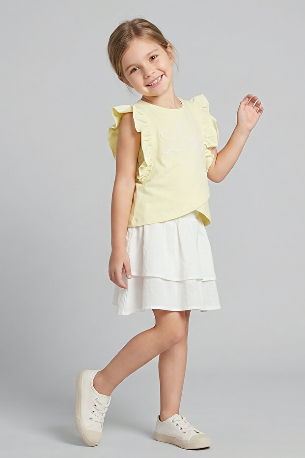 Girl's Ruffle Detailed Muslin Skirt Set