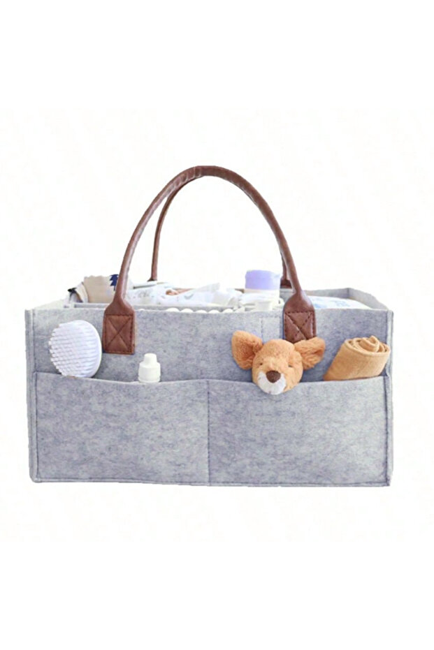 B Baby Felt Storage Nursery Organizer Basket Infant Diaper Bag with Handle Caddy Changing Nappy Kid.