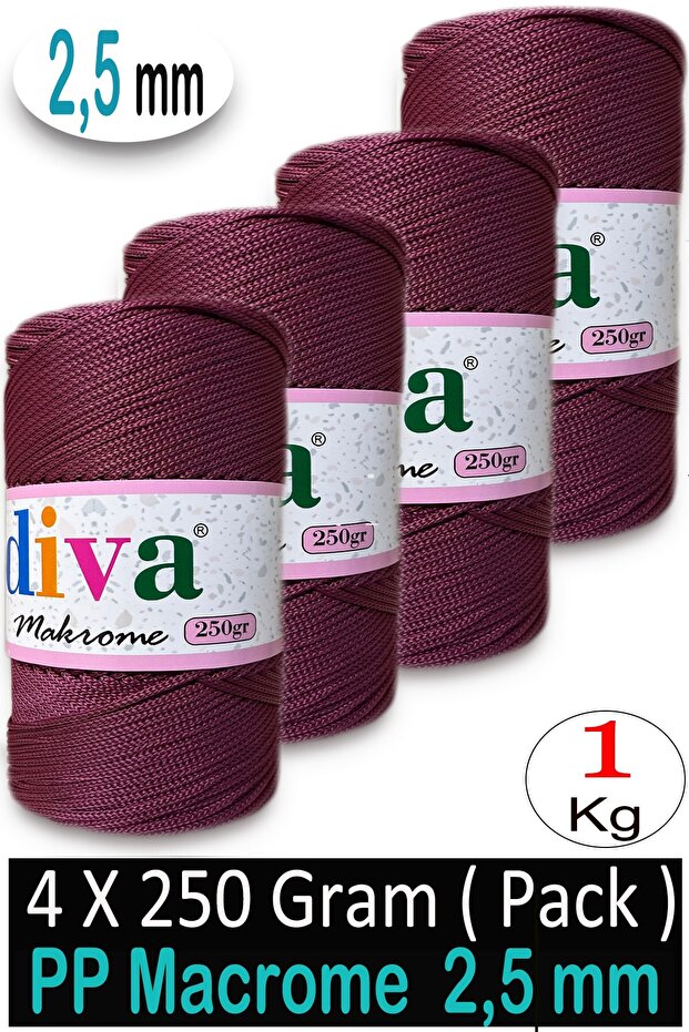 2.5 mm Polip Macrame (1 Kilo) 110 Burgundy (Pack of 4)