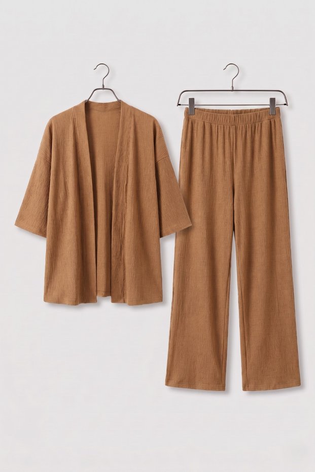 Bürümcük Fabric Trousers Cardigan Double Set Kimono Set