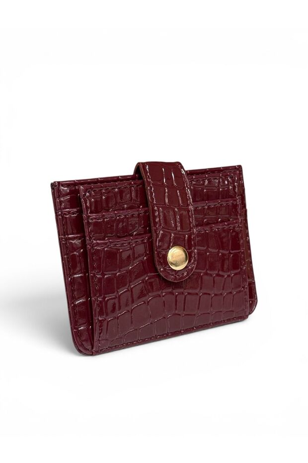 Women's Burgundy Croco Stylish Snap Detailed Card Holder 11X9 cm