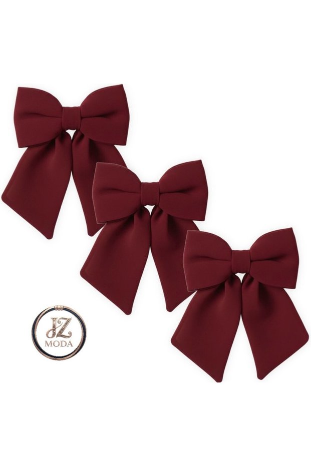 Set of 3 Burgundy Chiffon Bow Automatic Clip Hairpins - Ribbon Hair Accessory with Different Color Options