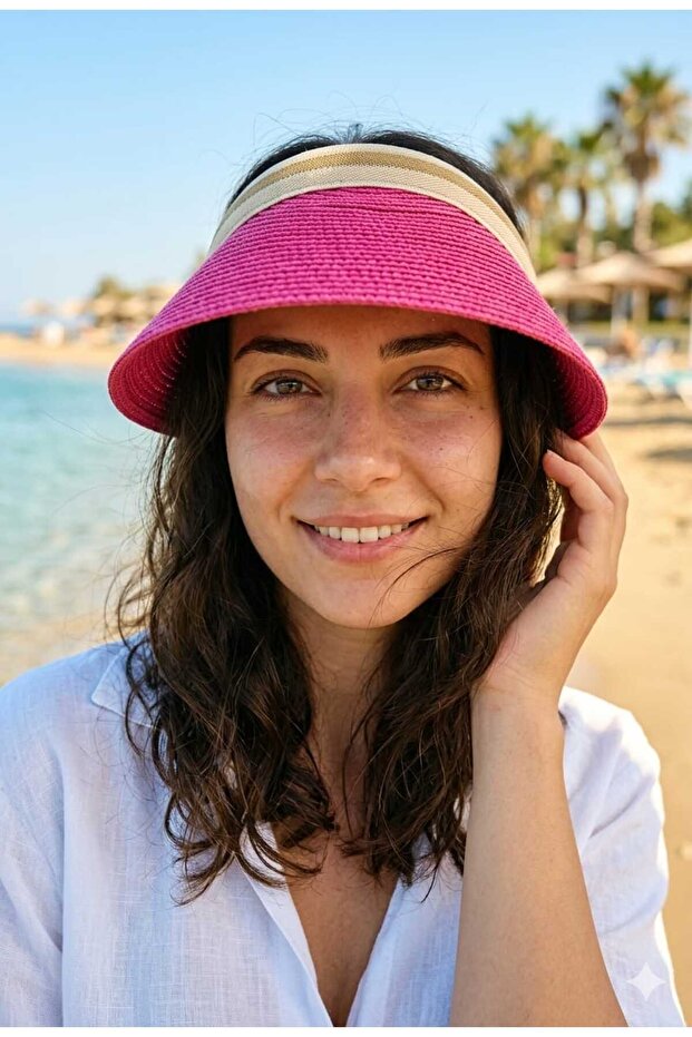 قبعة واقية من الشمس مزينة بشريط من القش، مناسبة للحجاب، موديل تاجي، قبعة صيفية