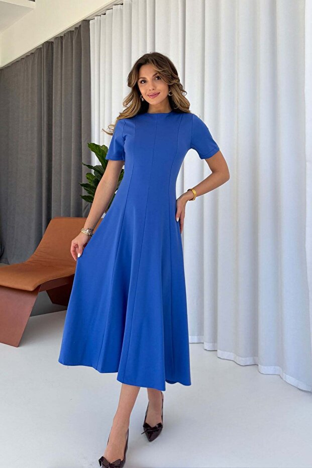 Steel Interlock Fabric Hidden Zipper Dress - Indigo