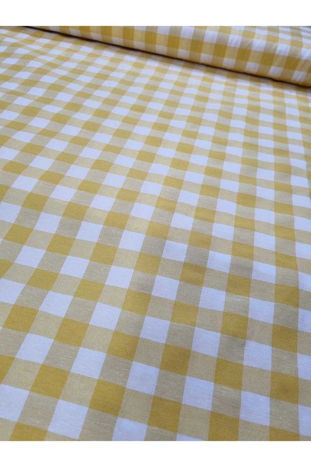 Large Plaid Pattern Tablecloth Picnic Mat Multi-Purpose Cotton Zefir Fabric (Yellow 100 X 170)