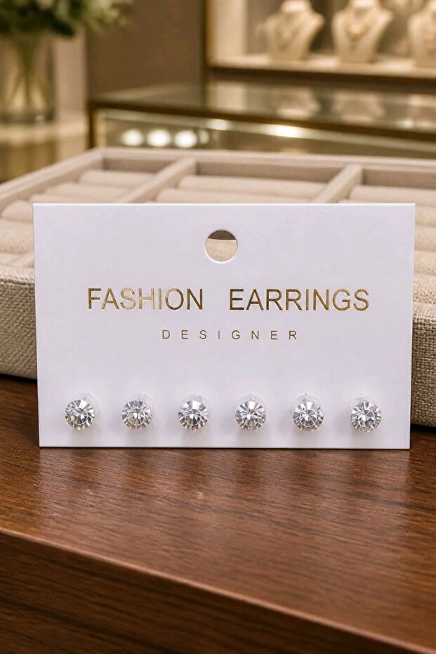Figured Silver Color 3 Pairs Unisex Point Earrings