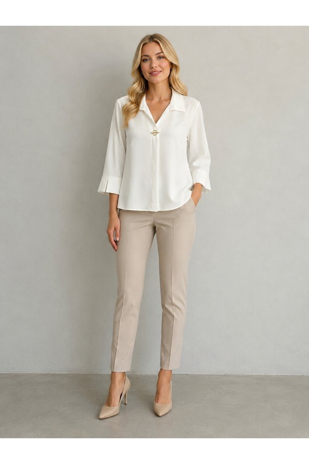 Women's Black Buckle Crepe Blouse