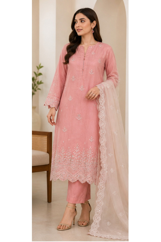 Blush Petal Embroidered Luxury Pret – 3PC Set