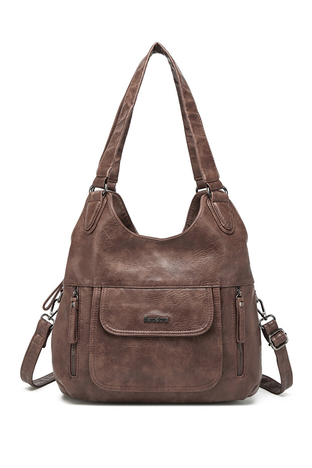 Brown Women's Daily Medium Shoulder Bag Soft Design Multi-Pocket