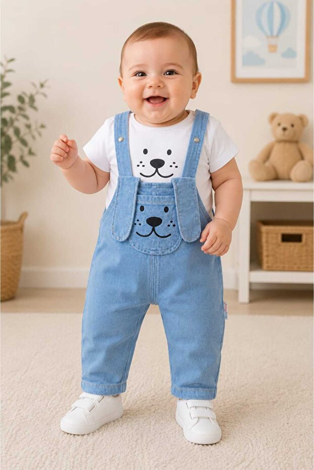 Baby Boy Salopet Set with Dog Figure