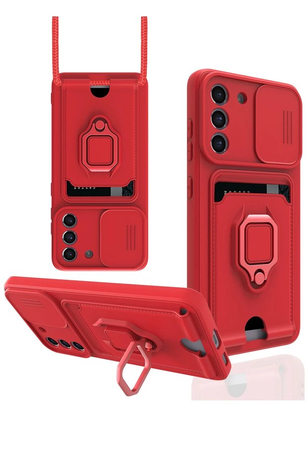 Ilkeshop New Galaxy S21 Fe Case Zuma Silicone with Business Card Holder and Ring (100929) - Red