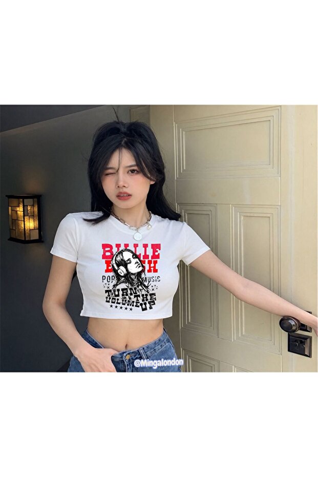 White Billieelish Printed Crop Mingalondon