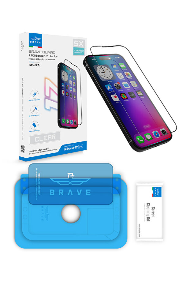 iPhone 17 Air Max HD Tempered Glass Screen Protector – 9H Hardness, Full Coverage, Anti-Fingerprint, Bubble-Free, Case Friendly - Clear