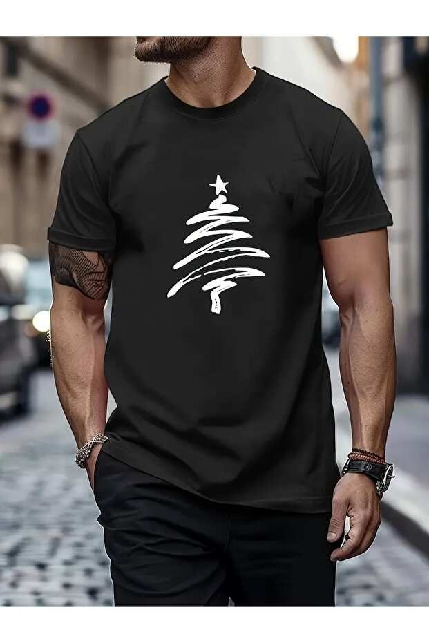 Tree pattern men's casual T-shirt - 1