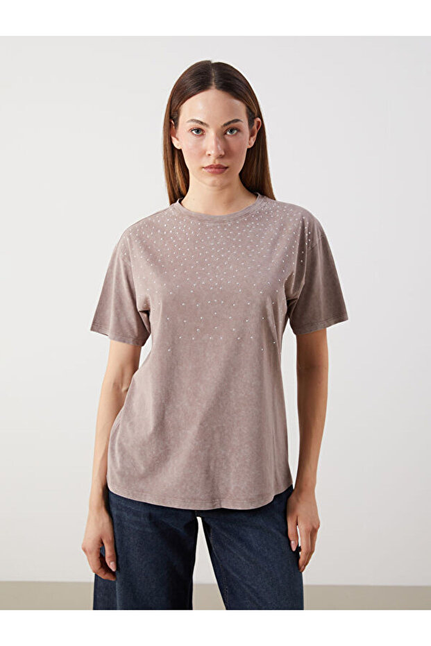 Crew Neck Stoned Women's Blouse